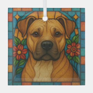 Fawn en White Pit Bull Dog "Glas in lood" Glas Ornament