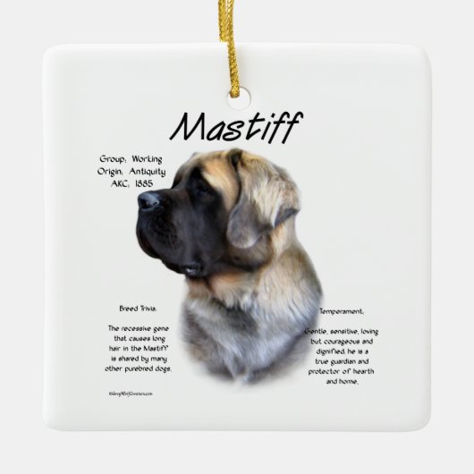 Fawn Fluffy Mastiff Geschiedenis Keramisch Ornament (Voorkant)