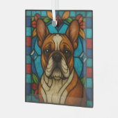 Fawn Franse Bulldog "Glas in lood" Glas Ornament (Voorkant links)