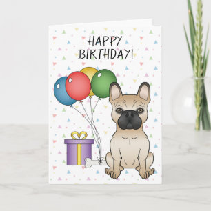 Fawn French Bulldog Cartoon Dog Happy Birthday Kaart