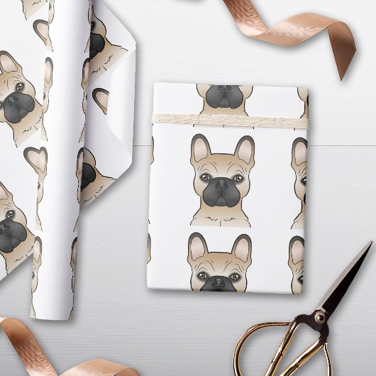 Fawn French Bulldog Cartoon Dog Head Pattern Cadeaupapier