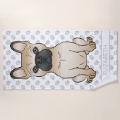 Fawn French Bulldog / Frenchie Cartoon Dog & Name Strandlaken (Voorkant)