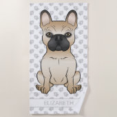 Fawn French Bulldog / Frenchie Cartoon Dog & Name Strandlaken (Voorkant)