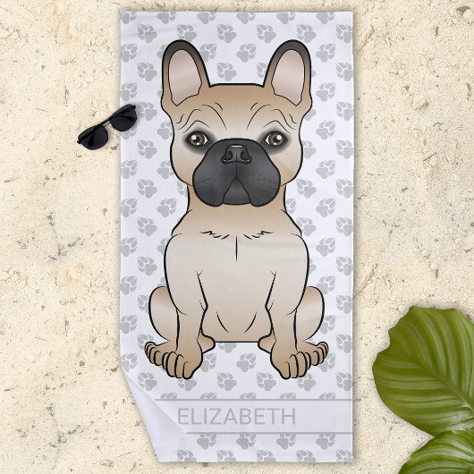 Fawn French Bulldog / Frenchie Cartoon Dog & Name Strandlaken