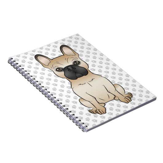 Fawn French Bulldog / Frenchie Cartoon Dog & Paws Notitieboek (Rechterzijde)