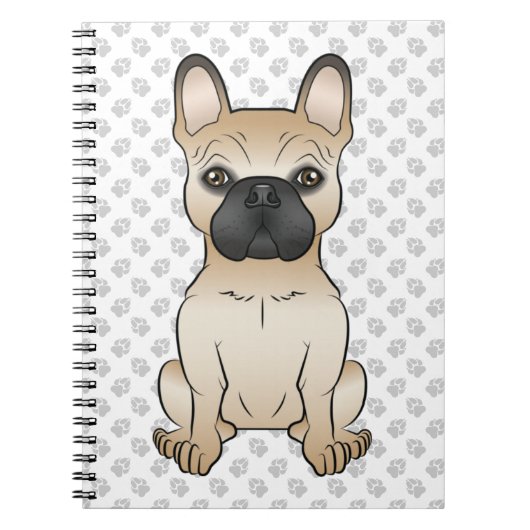 Fawn French Bulldog / Frenchie Cartoon Dog & Paws Notitieboek (Voorkant)