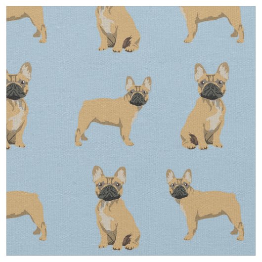 Fawn French Bulldog Light Blue Stof (Close Up)