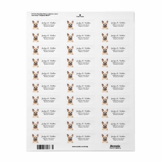 Fawn French Bulldog Return Address Label (Full Sheet)