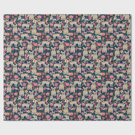 Fawn French Bulldogs  florals Cadeaupapier (Vlak)