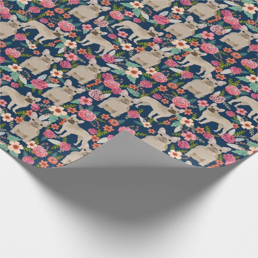 Fawn French Bulldogs  florals Cadeaupapier (Hoek)