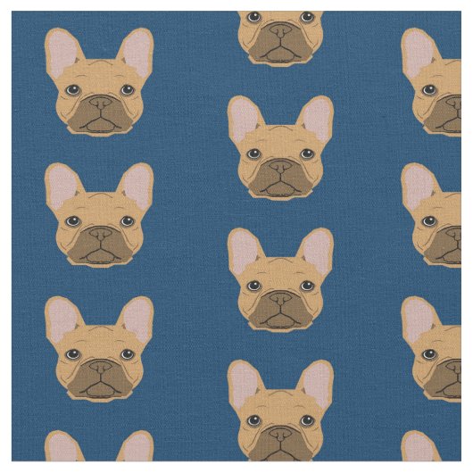 Fawn French Bulldogs Navy Blue Stof (Close Up)