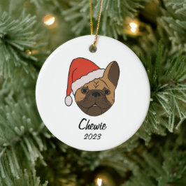 Fawn Frenchie Santa Hat Kerstmis Ornament