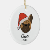 Fawn Frenchie Santa Hat Kerstmis Ornament (Rechts)