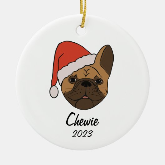 Fawn Frenchie Santa Hat Kerstmis Ornament (Voorkant)