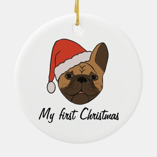 Fawn Frenchie Santa Hat Kerstmis Ornament (Achterkant)
