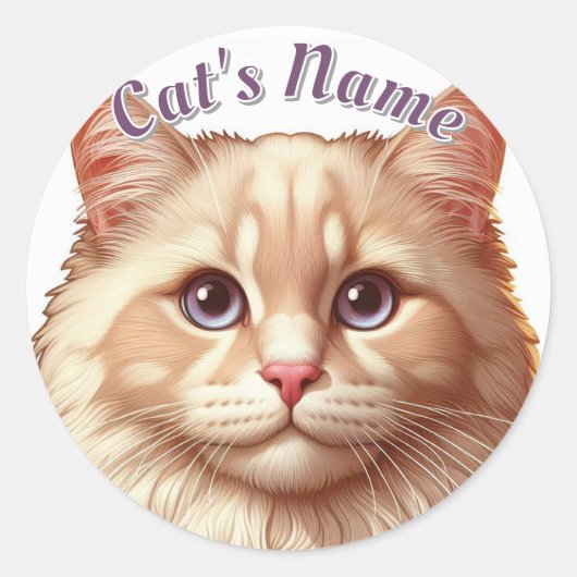  Fawn gekleurde langharige kat plus Naam Ronde Sticker (Voorkant)