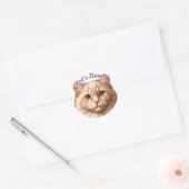  Fawn gekleurde langharige kat plus Naam Ronde Sticker (Envelop)