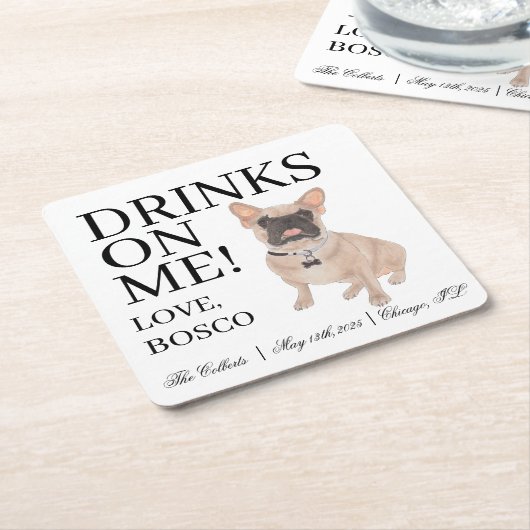 Fawn gemaskerde Franse Bulldog bruiloft Kartonnen Onderzetters (Schuin)