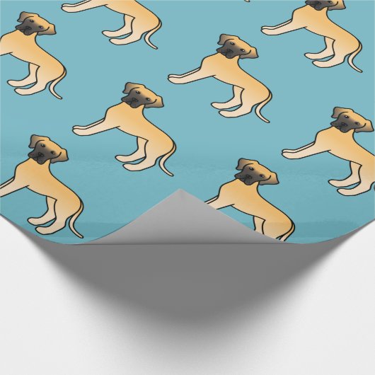 Fawn Great Dane Dog Patroon op Blauwe Kleur Cadeaupapier (Hoek)