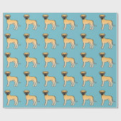 Fawn Great Dane Dog Patroon op Blauwe Kleur Cadeaupapier (Vlak)