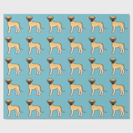 Fawn Great Dane Dog Patroon op Blauwe Kleur Cadeaupapier (Vlak)