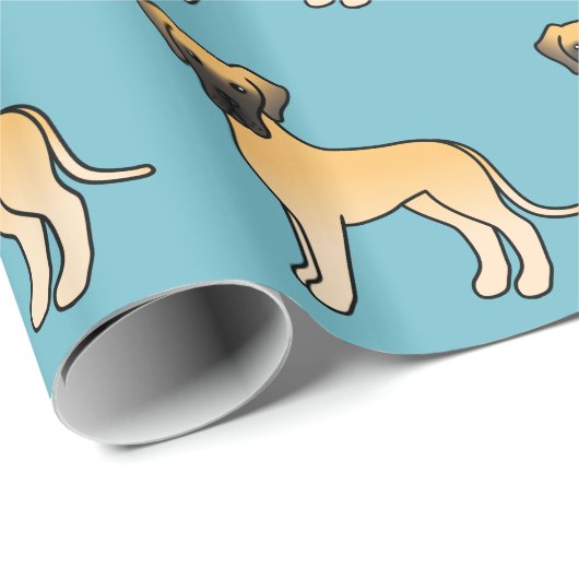 Fawn Great Dane Dog Patroon op Blauwe Kleur Cadeaupapier (Rol Hoek)
