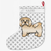 Fawn Havanese Cute Cartoon Dog Illustratie en naam Grote Kerstsok (Achterkant)