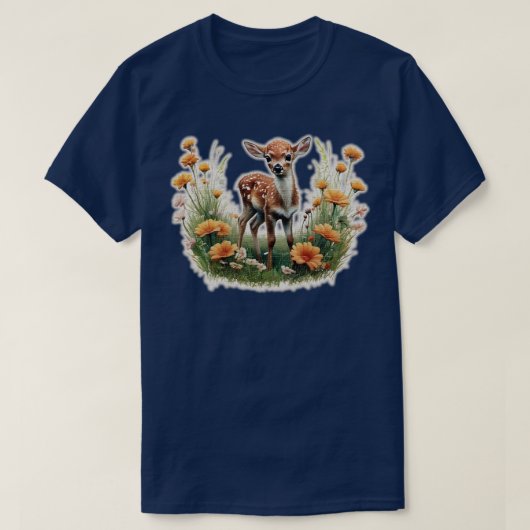 Fawn in een bloemenveld t-shirt (Design voorkant)