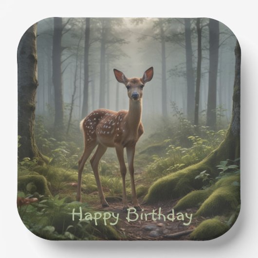 Fawn in het bos papieren bordje (Voorkant)
