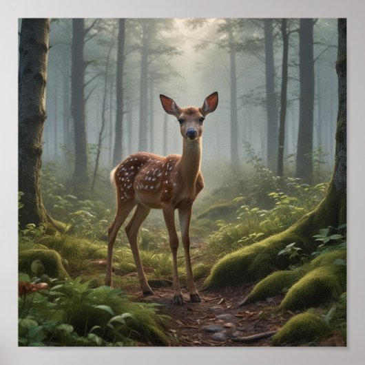 Fawn in het bos poster (Voorkant)