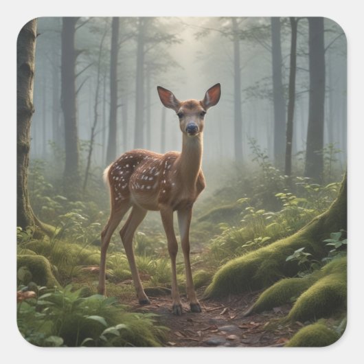 Fawn in het bos vierkante sticker (Voorkant)