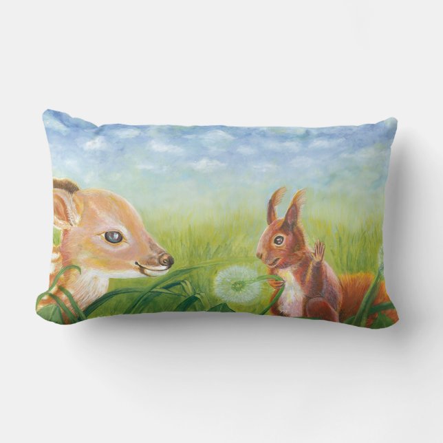 Fawn in het gras en de eekhoorn kussen (Voorkant)