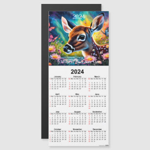 Fawn in Meadow Pond Magnetische Kalender Kaart
