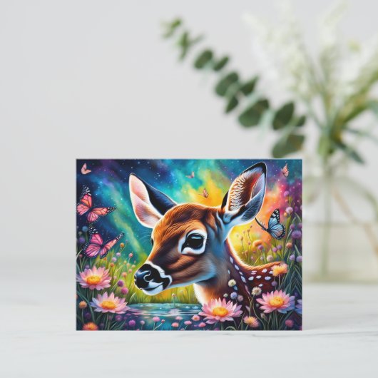 Fawn in weidevijver briefkaart (Staand voorkant)