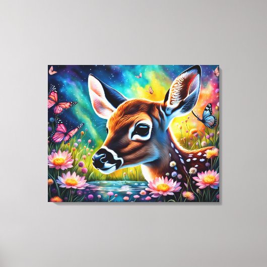 Fawn in weidevijver canvas afdruk (Voorkant)
