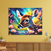 Fawn in weidevijver canvas afdruk (Insitu (Woonkamer))