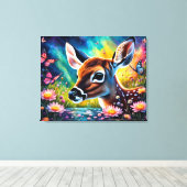 Fawn in weidevijver canvas afdruk (Insitu (Houten vloer))
