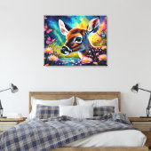 Fawn in weidevijver canvas afdruk (Insitu (Slaapkamer))