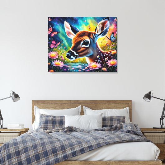 Fawn in weidevijver canvas afdruk (Insitu (Slaapkamer))