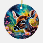 Fawn in weidevijver keramisch ornament (Voorkant)