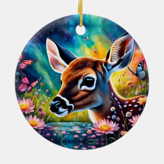 Fawn in weidevijver keramisch ornament (Achterkant)
