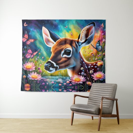 Fawn in weidevijver wandkleed (In Situ (horizontaal))