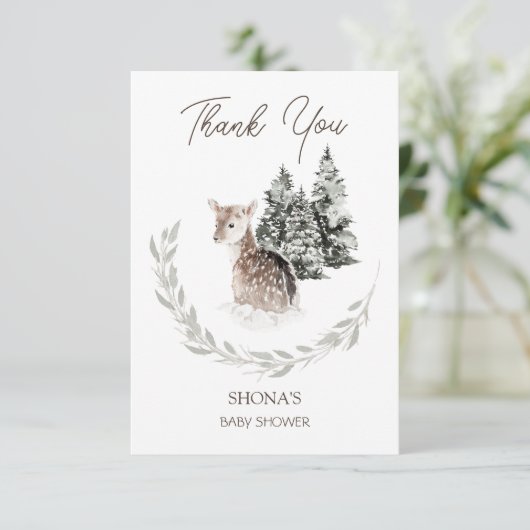 Fawn in Winter Baby shower Dank je Informatiekaartje (Staand voorkant)