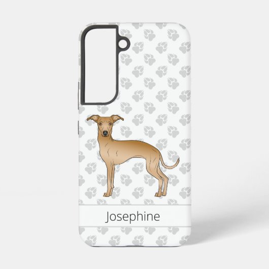 Fawn Italiaans Greyhound Cute Cartoon Dog met naam Samsung Galaxy Hoesje (Achterkant)