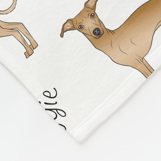 Fawn Italiaans Greyhound Dog Pattern and Pet's Nam Fleece Deken (Hoek)