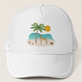 Fawn Italiaanse Greyhound bij tropische zomervakan Trucker Pet (Voorkant)