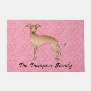 Fawn Italiaanse Greyhound Cute Dog op roze harten Deurmat