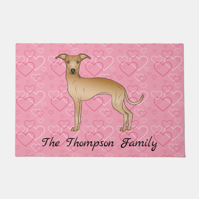 Fawn Italiaanse Greyhound Cute Dog op roze harten Deurmat (Voorkant)