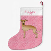 Fawn Italiaanse Greyhound Cute Dog op roze harten Kleine Kerstsok (Achterkant)