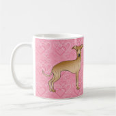 Fawn Italiaanse Greyhound Cute Dog op roze harten Koffiemok (Links)